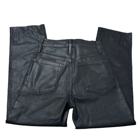 FRAME Le Sylvie Slender Straight black high rise waxed raw hem ankle Jeans - Picture 2 of 9